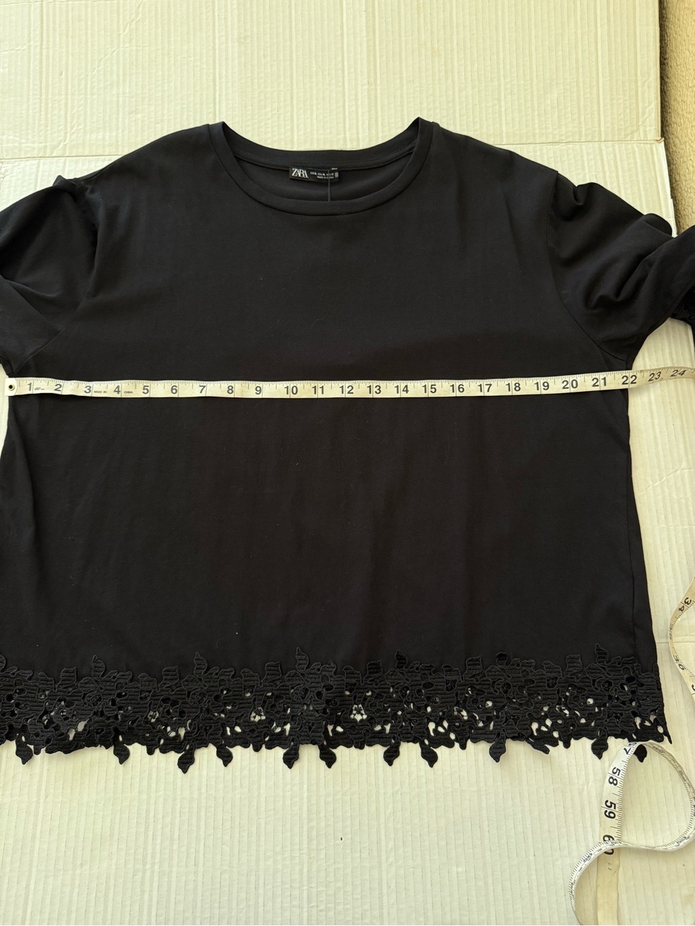 Zara Black Lace Trim Blouse Sz XL Cotton Short Sleeve Boxy Witchy NWT Minimalist - Picture 10 of 16